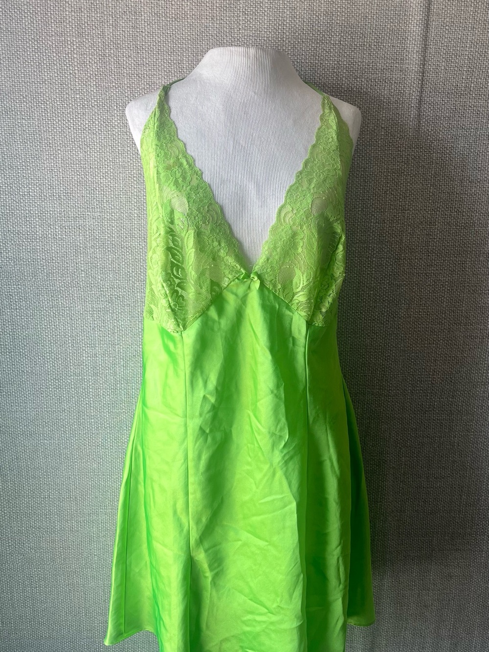 Frederick's of Hollywood Neon Green Lace-Trim Satin Slip